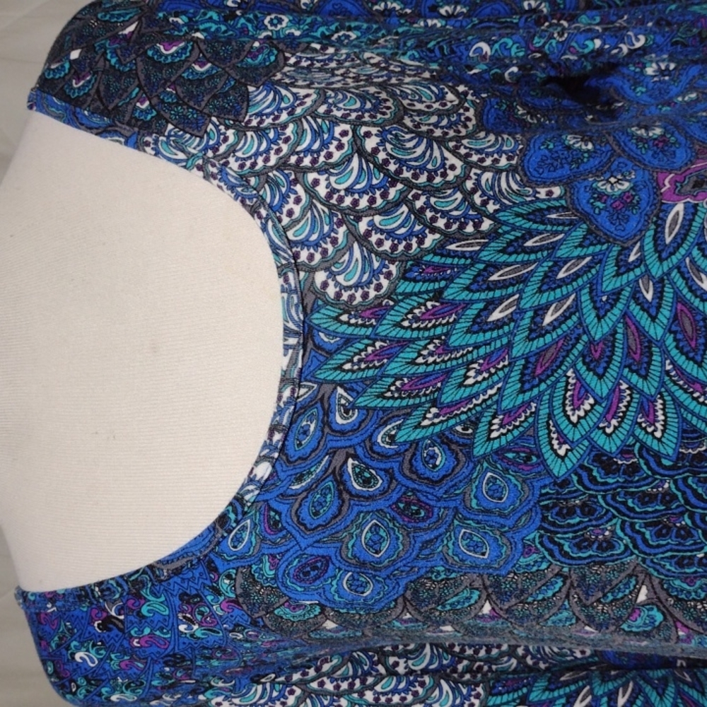 Beautiful peacock feathers tunic top/dress, sz med - Picture 2 of 16